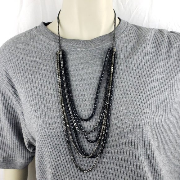 Beautiful Black & Silver multi-strand Necklace - Picture 1 of 5